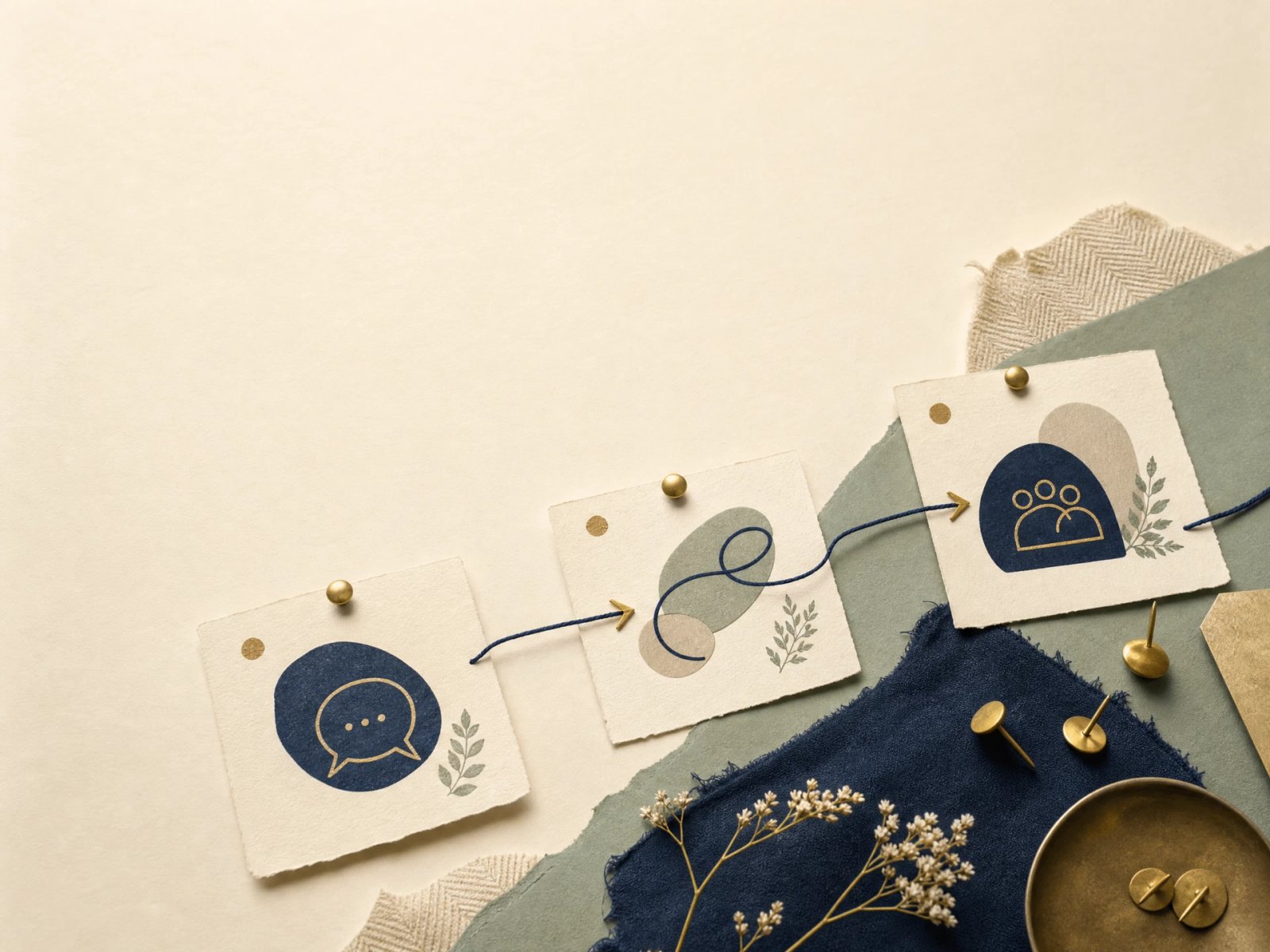 Connected cards moving from enquiry to follow-up to qualified sales conversation